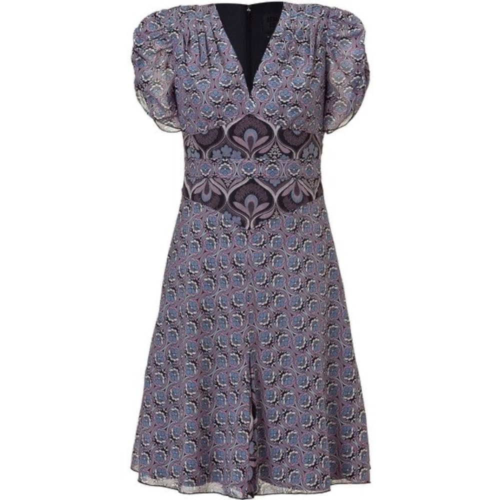 Vintage VTG 90's Y2K Anna Sui Black and Amethyst Art Deco Printed Dress size 2